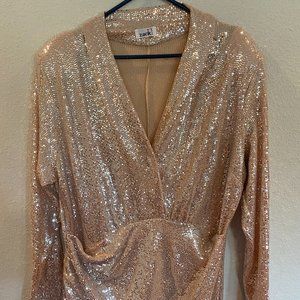 Sequin rose gold gown with faux wrap